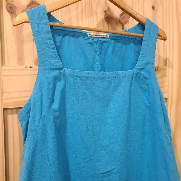 Abercrombie & Fitch Linen Blend Mini Square Neck Shift Dress Beach Coastal XL - Picture 2 of 11